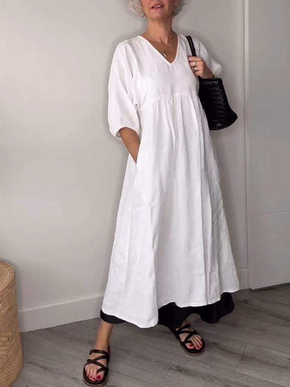 Eeva™ - Vestido Midi Casual con Escote en V y Bolsillos