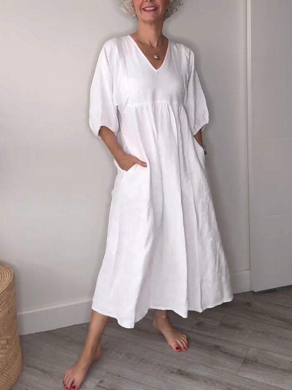 Eeva™ - Vestido Midi Casual con Escote en V y Bolsillos