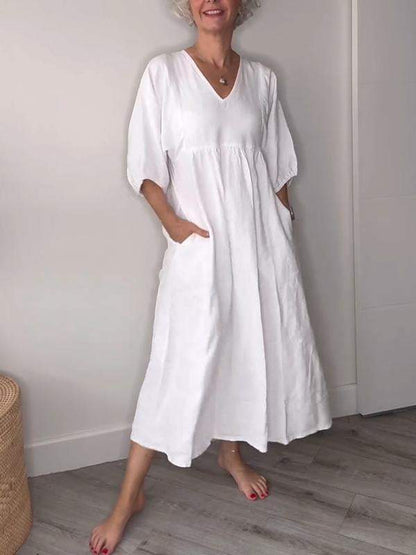 Eeva™ - Vestido Midi Casual con Escote en V y Bolsillos
