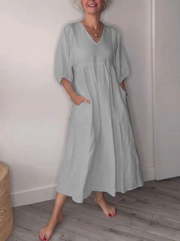 Eeva™ - Vestido Midi Casual con Escote en V y Bolsillos