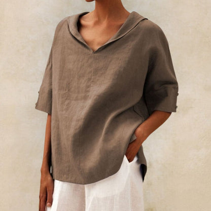 BLUSA CLÁSICA DE LINO YLVIE CON ESCOTE EN V