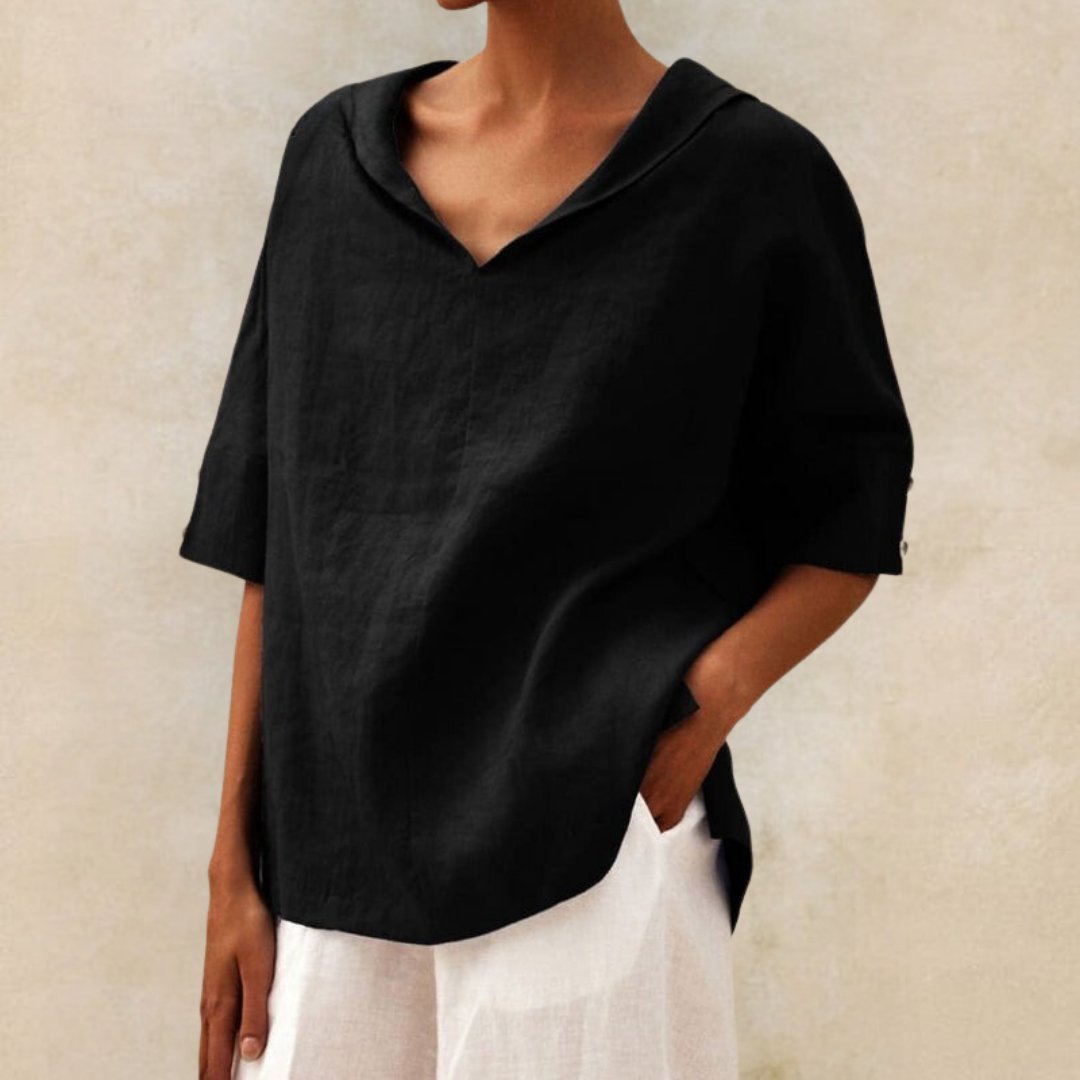 BLUSA CLÁSICA DE LINO YLVIE CON ESCOTE EN V