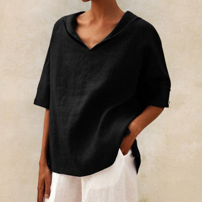 BLUSA CLÁSICA DE LINO YLVIE CON ESCOTE EN V