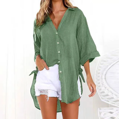 Camisa Larga con Lazos en los Lados