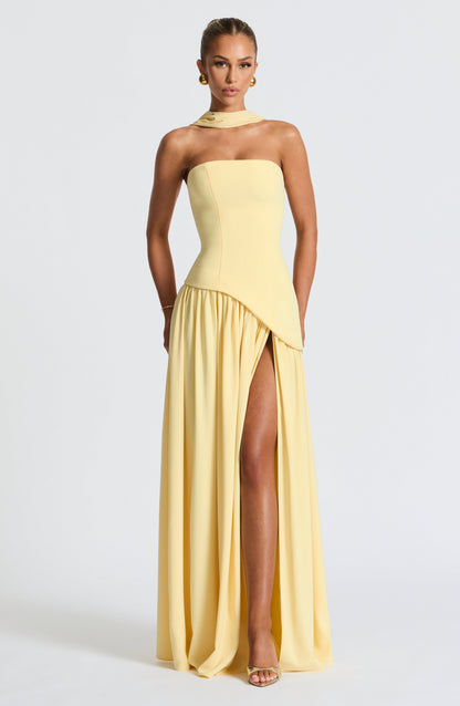 Vestido Maxi Sin Tirantes para Mujer con Abertura Alta y Cintura Asimétrica