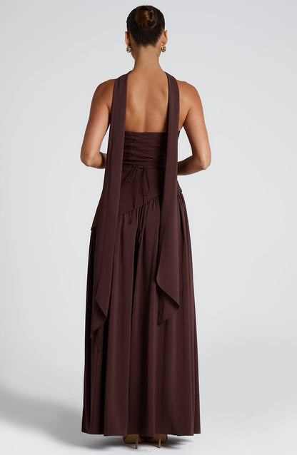 Vestido Maxi Sin Tirantes para Mujer con Abertura Alta y Cintura Asimétrica