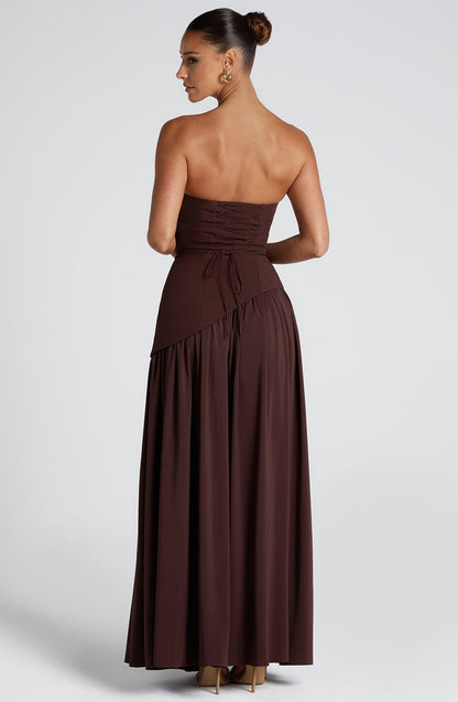 Vestido Maxi Sin Tirantes para Mujer con Abertura Alta y Cintura Asimétrica