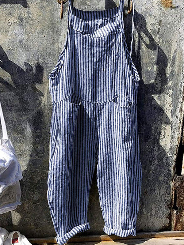 Overol a Rayas de Lino y Algodón