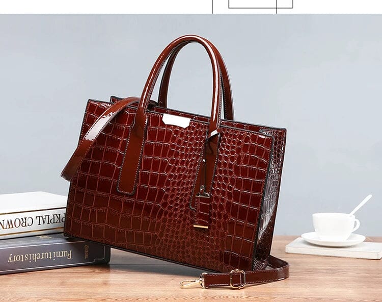 Bolso de Mano de Cuero con Estampado de Cocodrilo de Nueva York