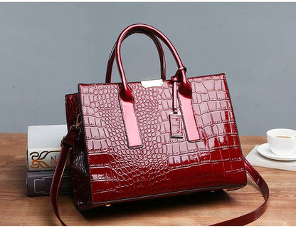 Bolso de Mano de Cuero con Estampado de Cocodrilo de Nueva York