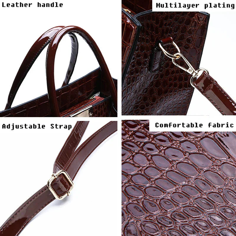 Bolso de Mano de Cuero con Estampado de Cocodrilo de Nueva York