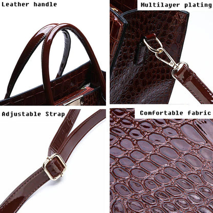 Bolso de Mano de Cuero con Estampado de Cocodrilo de Nueva York