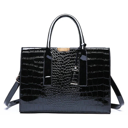 Bolso de Mano de Cuero con Estampado de Cocodrilo de Nueva York