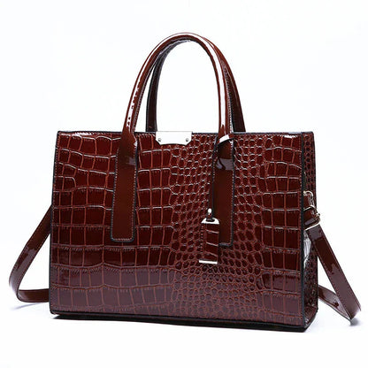 Bolso de Mano de Cuero con Estampado de Cocodrilo de Nueva York