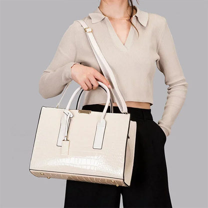 Bolso de Mano de Cuero con Estampado de Cocodrilo de Nueva York