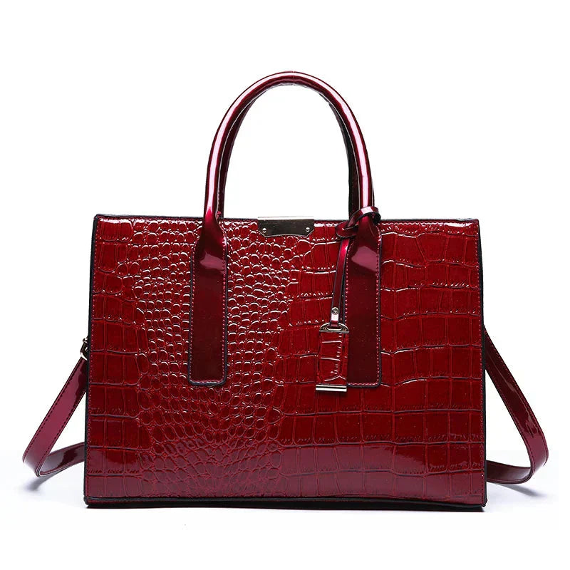 Bolso de Mano de Cuero con Estampado de Cocodrilo de Nueva York