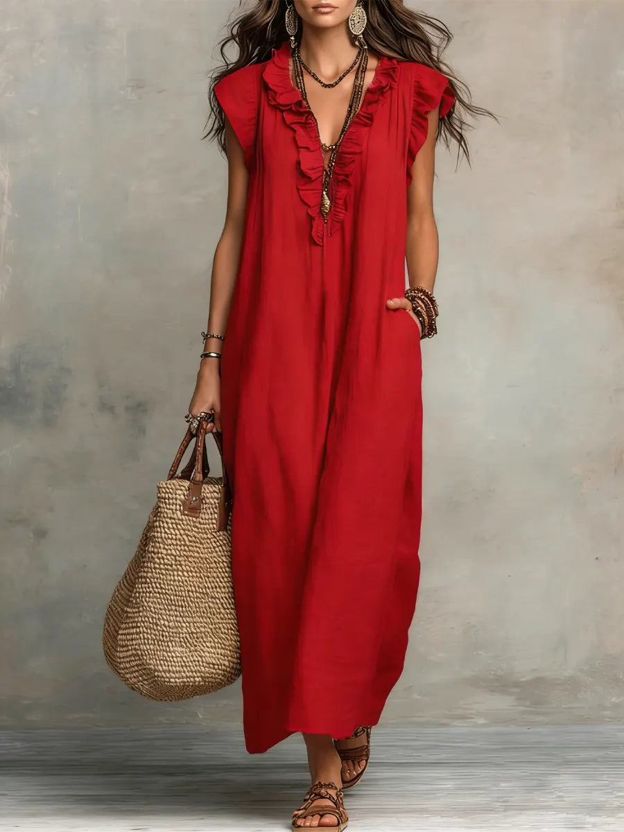 Vestido Largo Bohemio para Mujer en Lino y Algodón - Corte Fluido Elegante