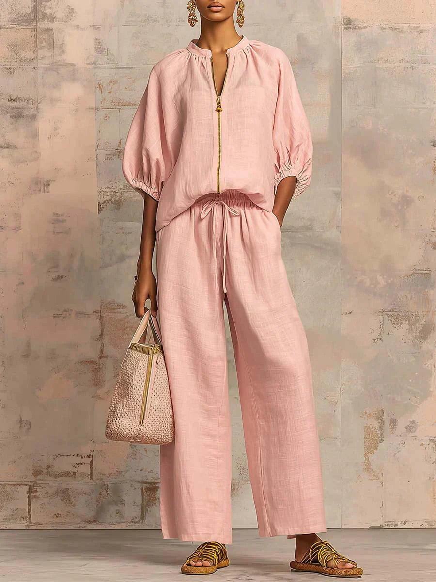 Alba | Camisa de Botones Relajada y Pantalones de Pierna Ancha Coordinados