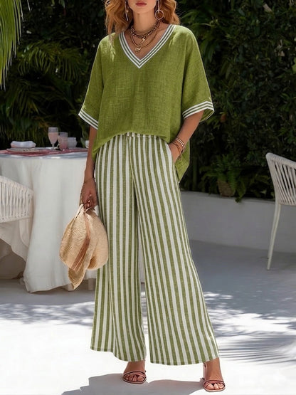 Amélia | Conjunto Elegante y Casual de Lino y Algodón con Rayas