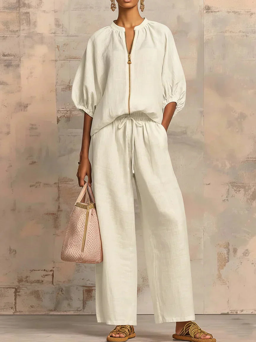 Alba | Camisa de Botones Relajada y Pantalones de Pierna Ancha Coordinados