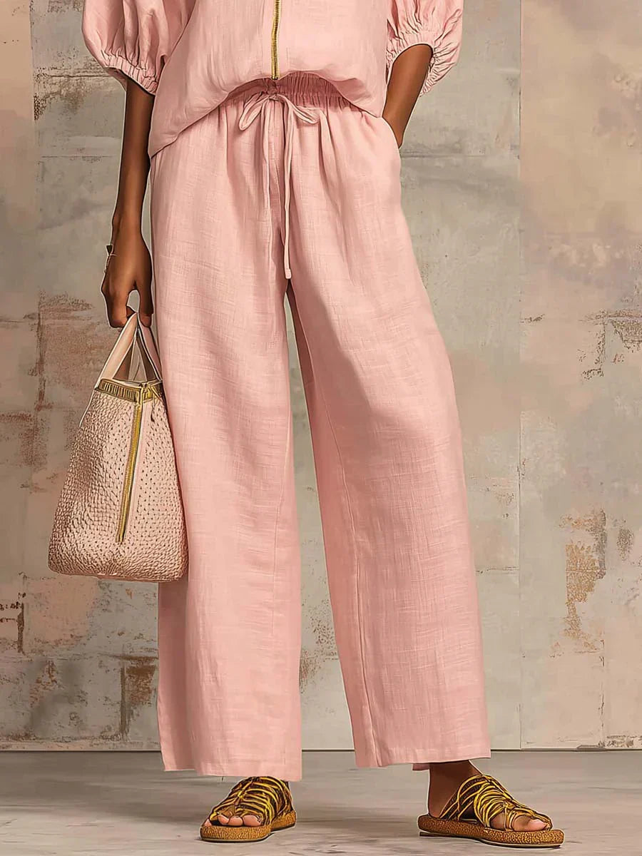 Alba | Camisa de Botones Relajada y Pantalones de Pierna Ancha Coordinados
