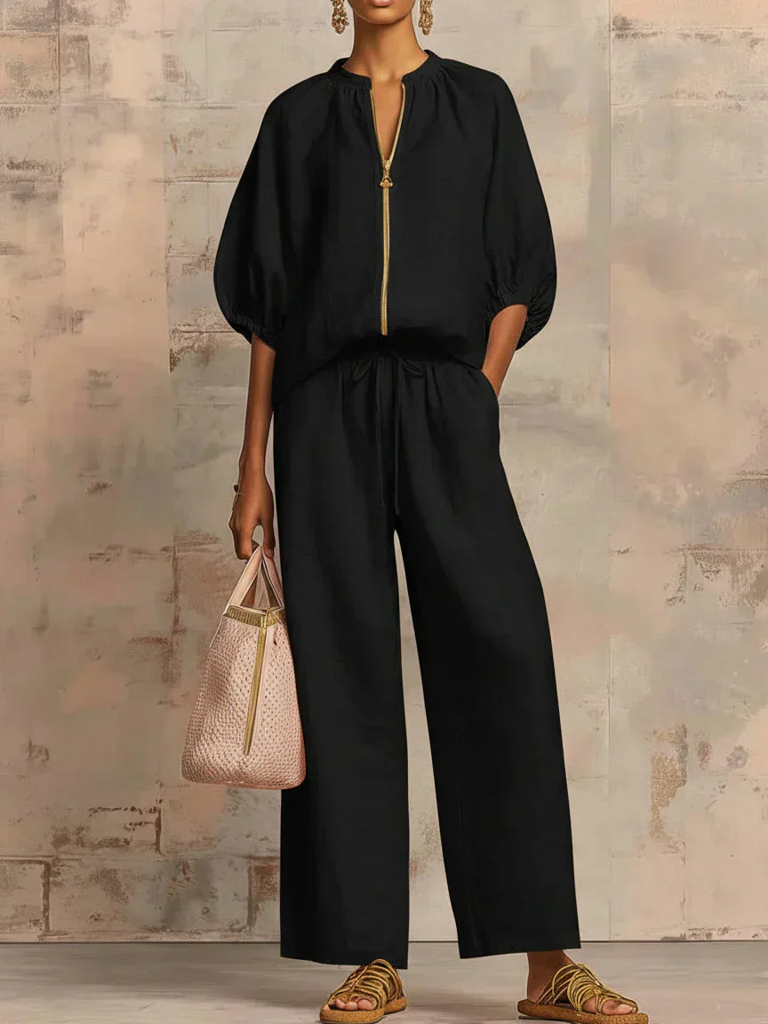 Alba | Camisa de Botones Relajada y Pantalones de Pierna Ancha Coordinados
