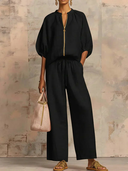 Alba | Camisa de Botones Relajada y Pantalones de Pierna Ancha Coordinados