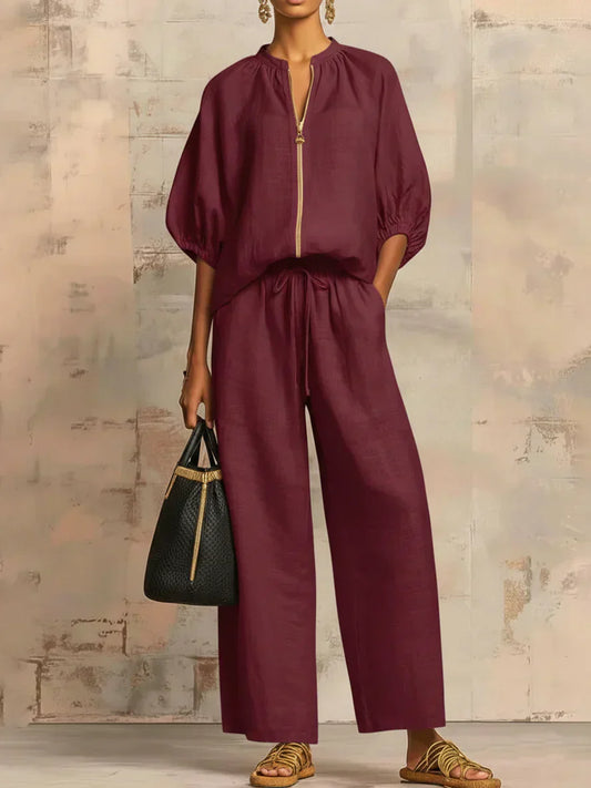 Alba | Camisa de Botones Relajada y Pantalones de Pierna Ancha Coordinados