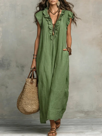 Vestido Largo Bohemio para Mujer en Lino y Algodón - Corte Fluido Elegante
