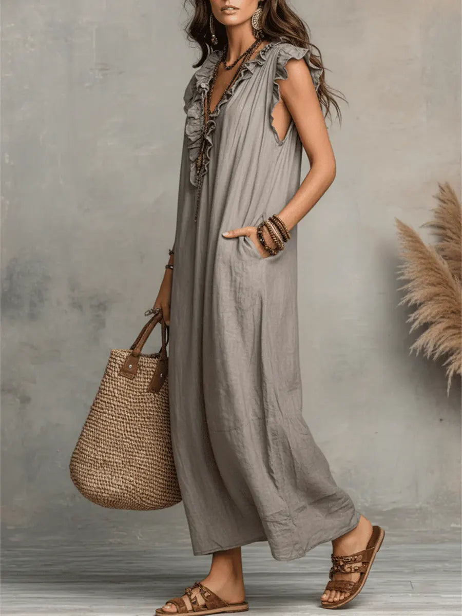 Vestido Largo Bohemio para Mujer en Lino y Algodón - Corte Fluido Elegante