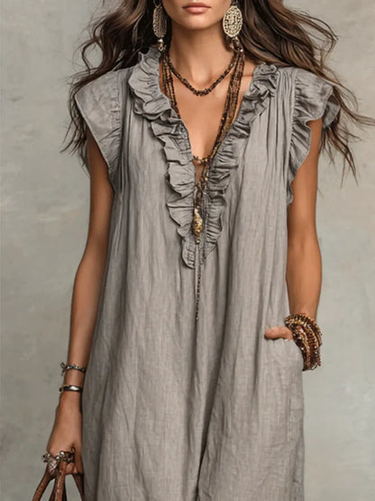 Vestido Largo Bohemio para Mujer en Lino y Algodón - Corte Fluido Elegante