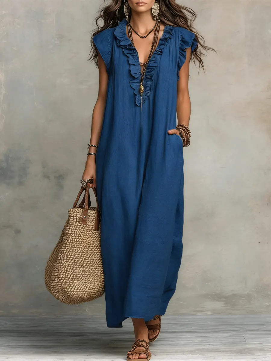 Vestido Largo Bohemio para Mujer en Lino y Algodón - Corte Fluido Elegante