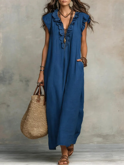 Vestido Largo Bohemio para Mujer en Lino y Algodón - Corte Fluido Elegante