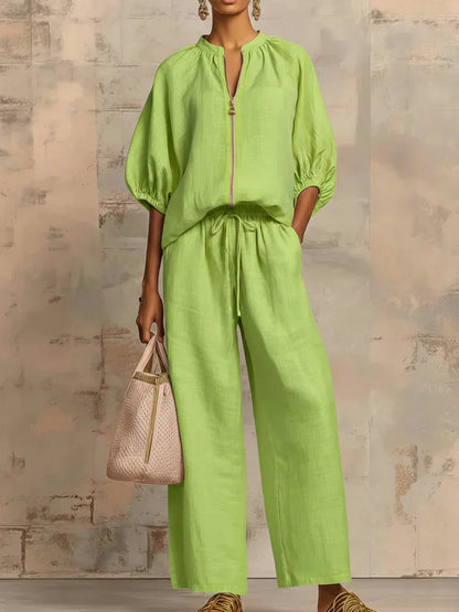 Alba | Camisa de Botones Relajada y Pantalones de Pierna Ancha Coordinados
