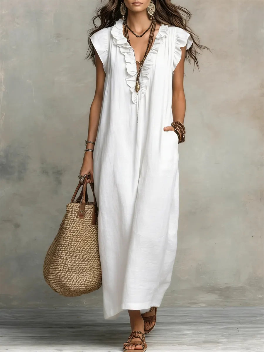 Vestido Largo Bohemio para Mujer en Lino y Algodón - Corte Fluido Elegante