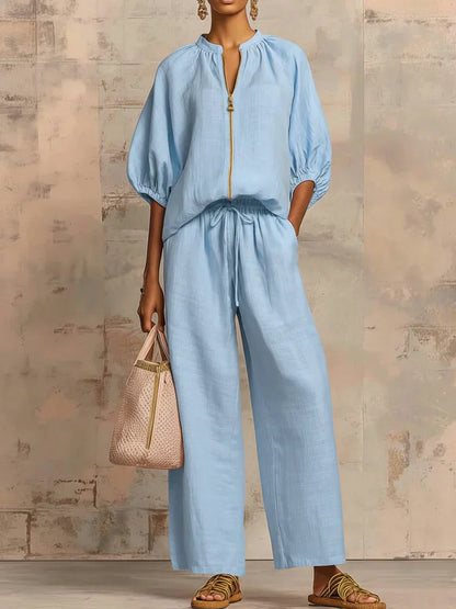 Alba | Camisa de Botones Relajada y Pantalones de Pierna Ancha Coordinados