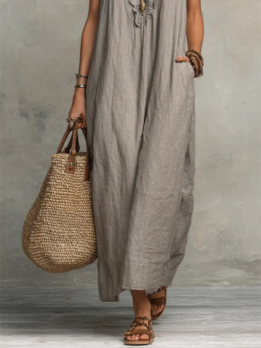 Vestido Largo Bohemio para Mujer en Lino y Algodón - Corte Fluido Elegante
