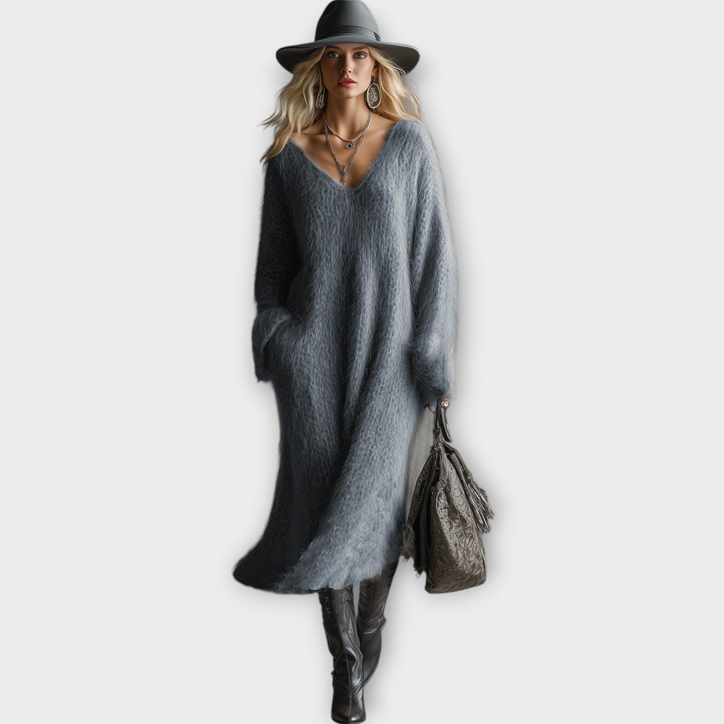 Vestido Pullover V-Neck Fuzzy Luxe
