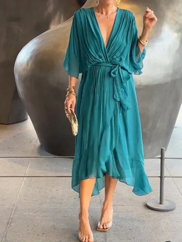 Monica | Vestido de muselina de seda con escote en V