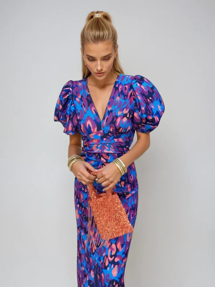 Arielle | Vestido Colorido con Mangas Plisadas