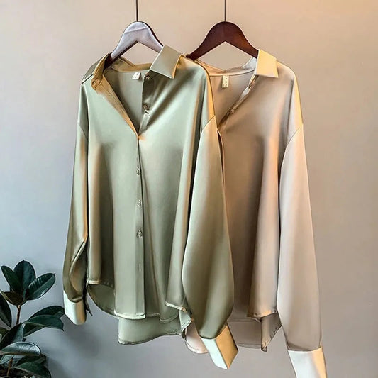 Olivia - Blusa de Satén Brillante de Manga Larga