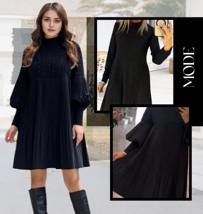 Marlene | Vestido Talla Grande con Cuello Alto y Mangas de Linterna