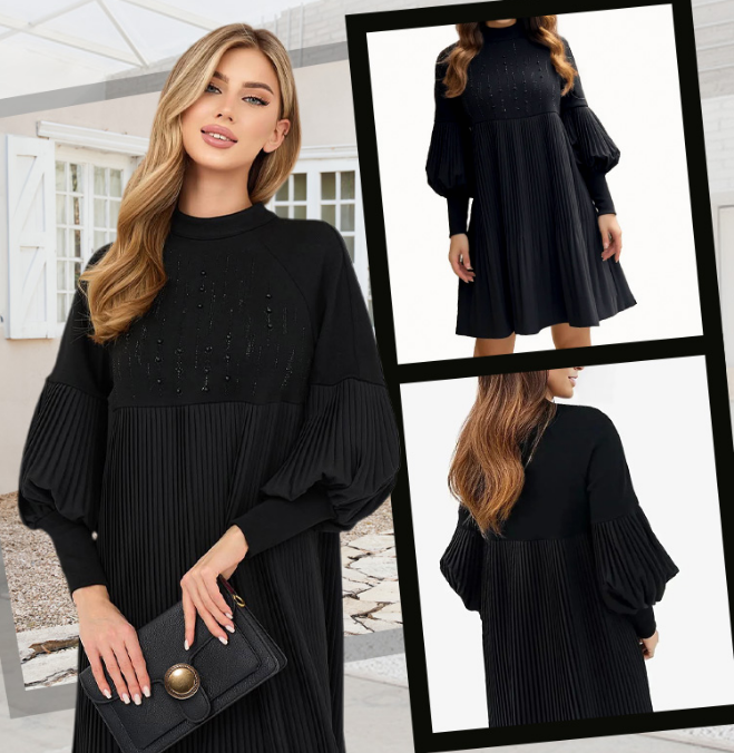 Marlene | Vestido Talla Grande con Cuello Alto y Mangas de Linterna