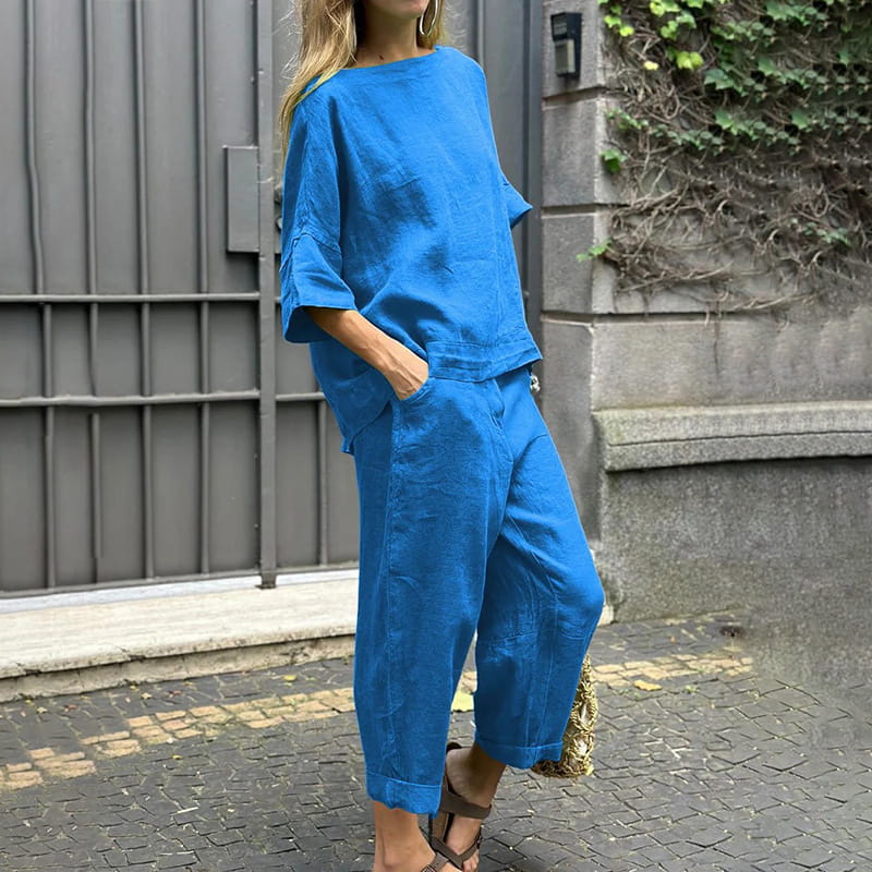 EMMA – CONJUNTO DE DOS PIEZAS DE ALGODÓN-LINO CASUAL