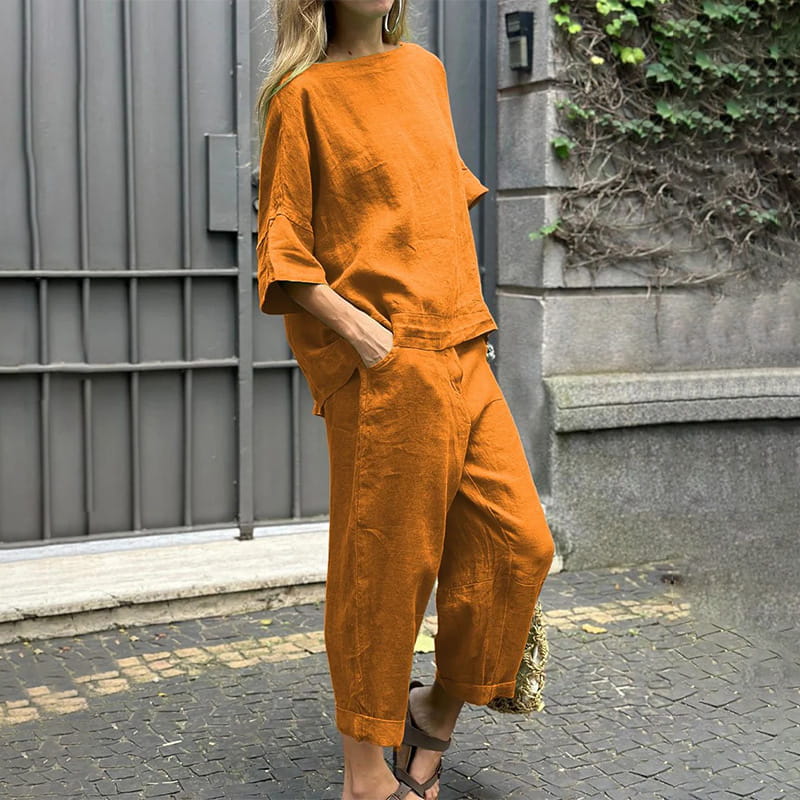 EMMA – CONJUNTO DE DOS PIEZAS DE ALGODÓN-LINO CASUAL
