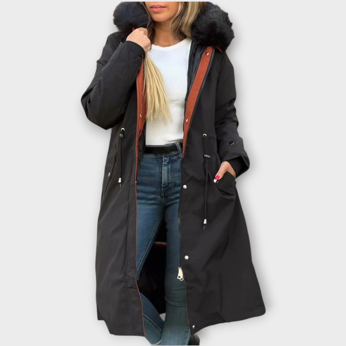 Parka Invernal Largo de Piel Sintética