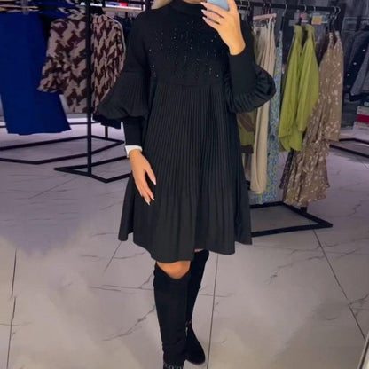 Marlene | Vestido Talla Grande con Cuello Alto y Mangas de Linterna