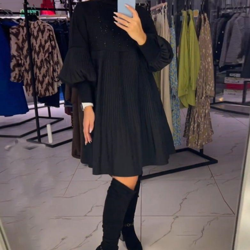 Marlene | Vestido Talla Grande con Cuello Alto y Mangas de Linterna
