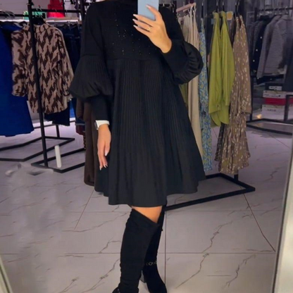 Marlene | Vestido Talla Grande con Cuello Alto y Mangas de Linterna
