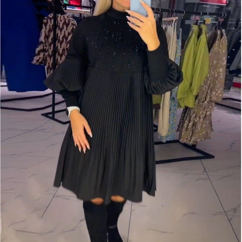 Marlene | Vestido Talla Grande con Cuello Alto y Mangas de Linterna